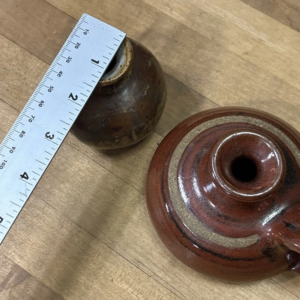 Vintage Studio Pottery Mini Vase & Handled Vessel Drip Glaze Earth Tone Set